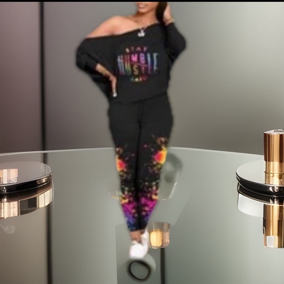 Splash Stay Humble Hustle Hard Asymmetrical Offshoulder Shirt Legging Outfit